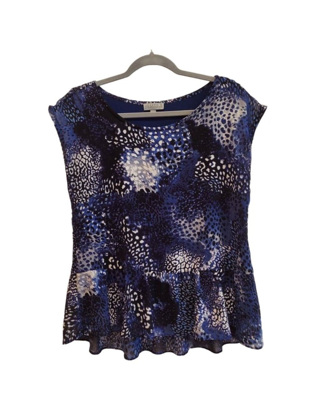 Joseph A. Blouse Womans M Peplum animal print blue black sheer lined career chic